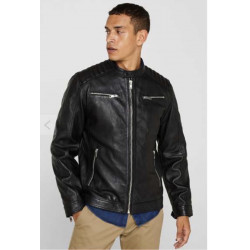 Veste style motard en cuir nappa