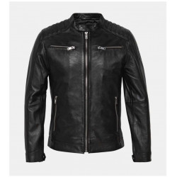 Veste style motard en cuir nappa